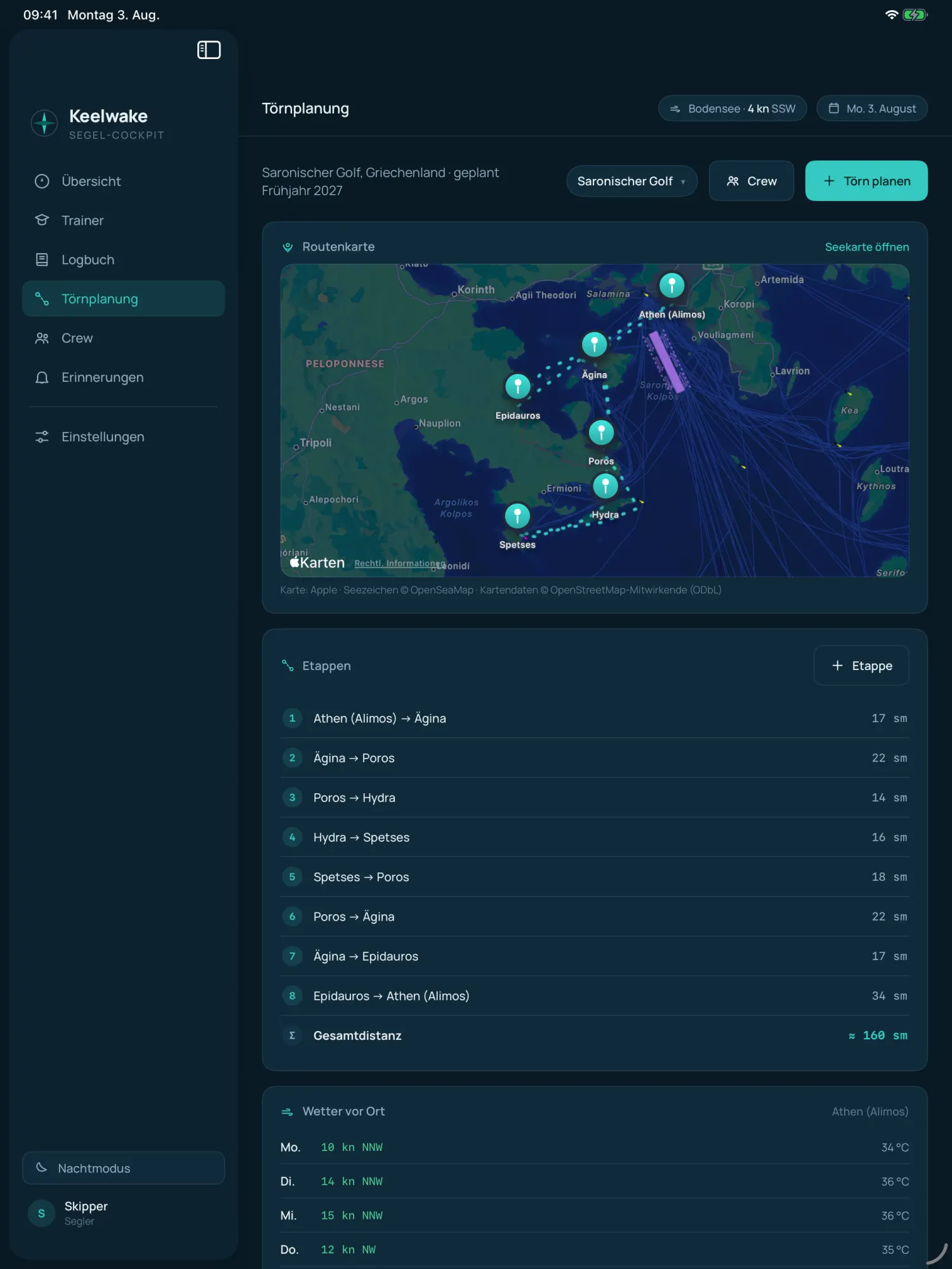 Aktuelle Keelwake Törnplanung mit Reise, Crew und Vorbereitung