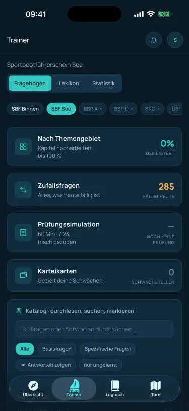 Aktueller Keelwake Prüfungstrainer auf dem iPhone