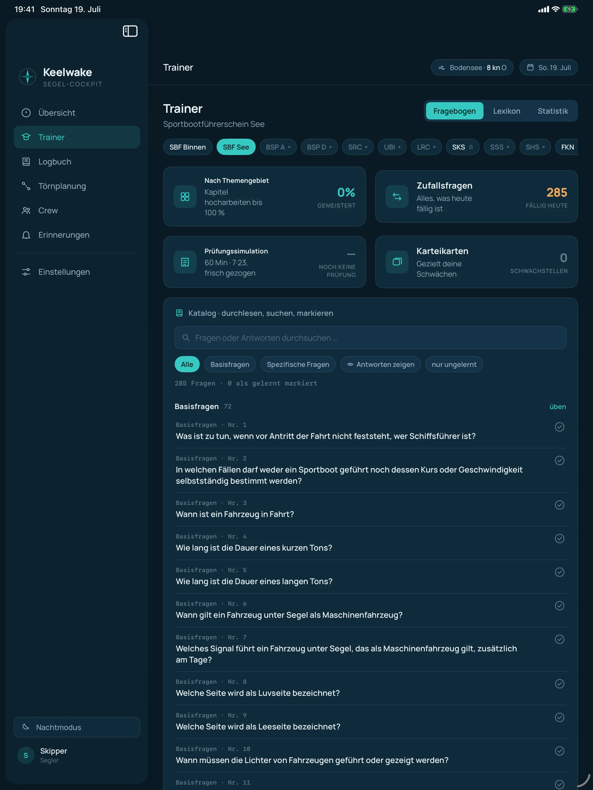 Trainer und Lernstatistik auf dem iPad